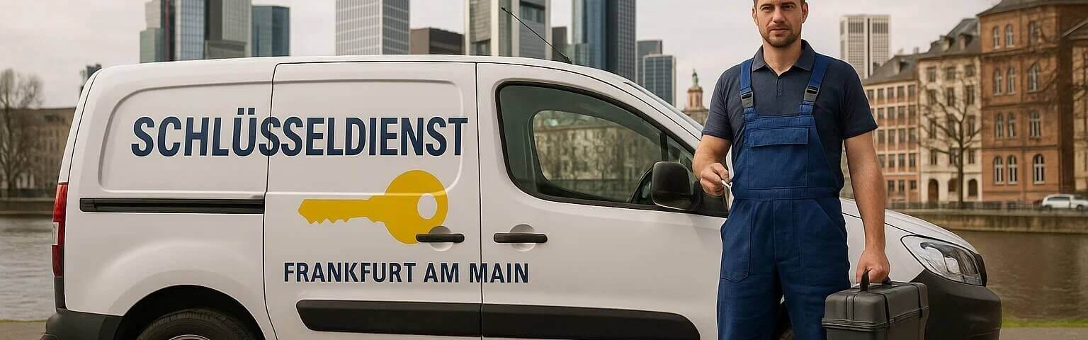 Schlüsseldienst mit Firmenwagen vor Frankfurt